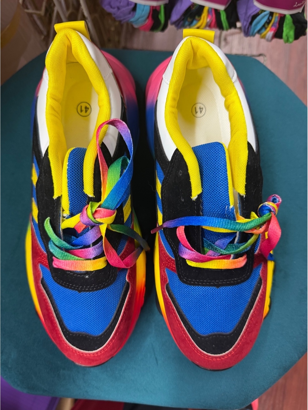 Multicolor Rainbow Chunky Platform Sneakers Size 41 Colorblock Lace Up
